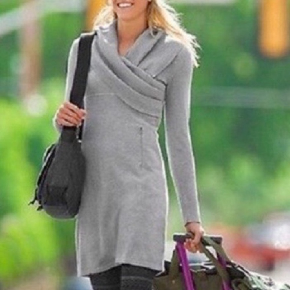 Athleta Heather Gray Long-Sleeve Side Wrap Shawl Collar Sochi Sweaterdress Sz S
